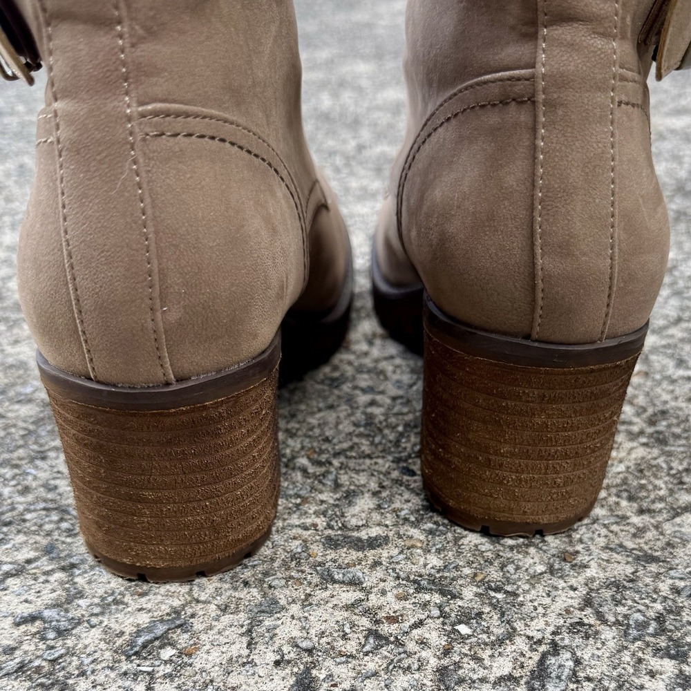 MIA Women's Size 8.5 Taupe Vegan Leather Suede Ankle Booties Lug Sole Block Heel - Picture 7 of 14